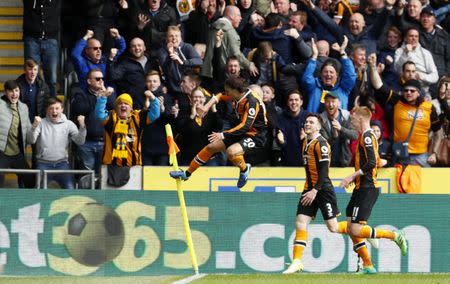 Britain Soccer Football - Hull City v Watford - Premier League - The Kingston Communications Stadium - 22/4/17 Hull City's Lazar Markovic celebrates scoring their first goal Action Images via Reuters / Jason Cairnduff Livepic