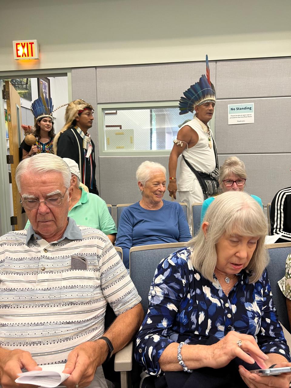 Robert Rosa (upper right), a leader of the Florida Indigenous Alliance and the central Florida division of the American Indian Movement, was among those who urged the Jupiter Town Council on Tuesday, July 25, 2023, not to allow development of the historic Suni Sands site. The council voted 3-2 to allow a developer to dig at the property, on the Loxahatchee River near the Jupiter Inlet