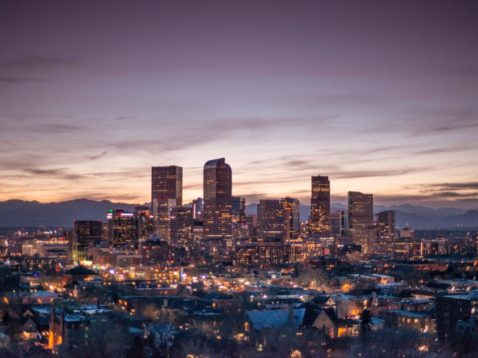 Nighttime skyline of Denver, Colorado