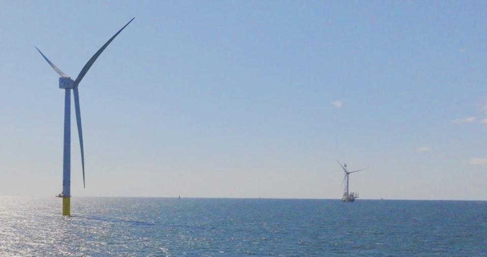 GE Haliade-X turbines stand in the Vineyard Wind 1 project area south of Martha’s Vineyard.