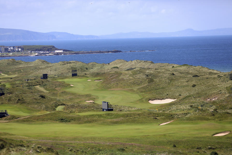 The Dunluce Links course at Royal Portrush Golf Club, Northern Ireland, Saturday, July 6, 2019. The Open Golf Championship will be played at Royal Portrush marking a historic return to Northern Ireland after it was last played there in 1951. (AP Photo/Peter Morrison)