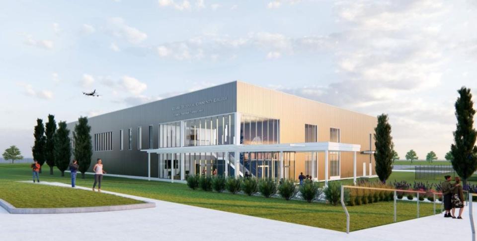 An artist rendering shows what the airframe and powerplant facility at Ozarks Technical Community College will look like at the former terminal of the Springfield-Branson National Airport.