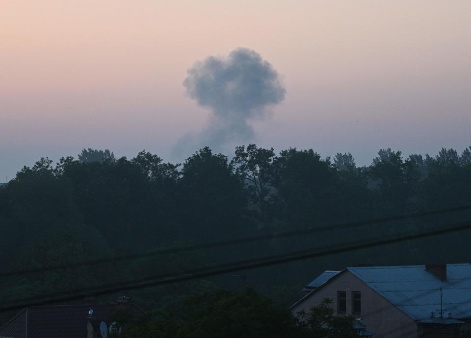 A cloud of smoke after a night drone strike in the western Ukrainian city of Lviv (AFP via Getty Images)