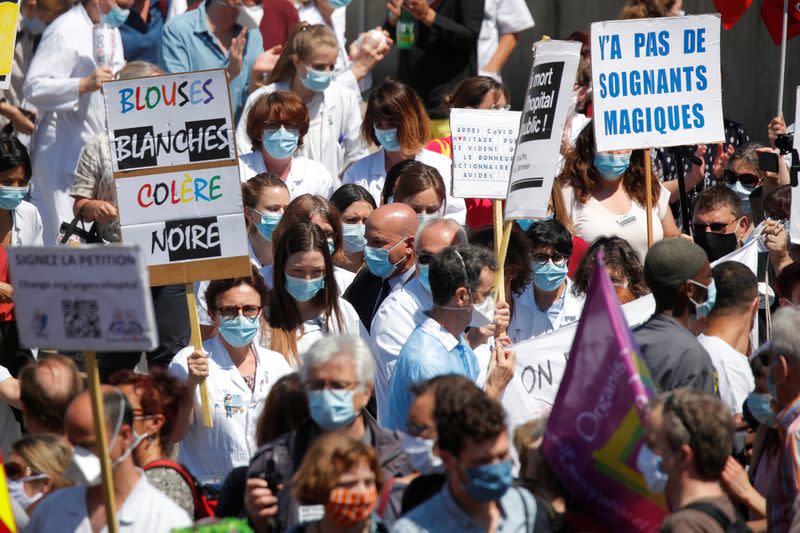 Demonstration in front of Robert Debre hospital in Paris