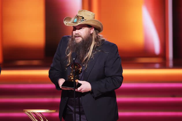 Chris Stapleton accepts an award at the Grammys on April 3, 2022.