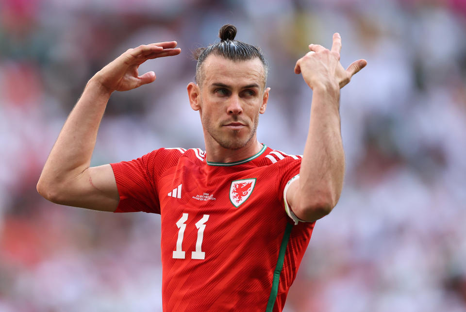 DOHA, QATAR - NOVEMBER 25:  Gareth Bale of Wales during the FIFA World Cup Qatar 2022 Group B match between Wales and IR Iran at Ahmad Bin Ali Stadium on November 25, 2022 in Doha, Qatar. (Photo by Julian Finney/Getty Images)