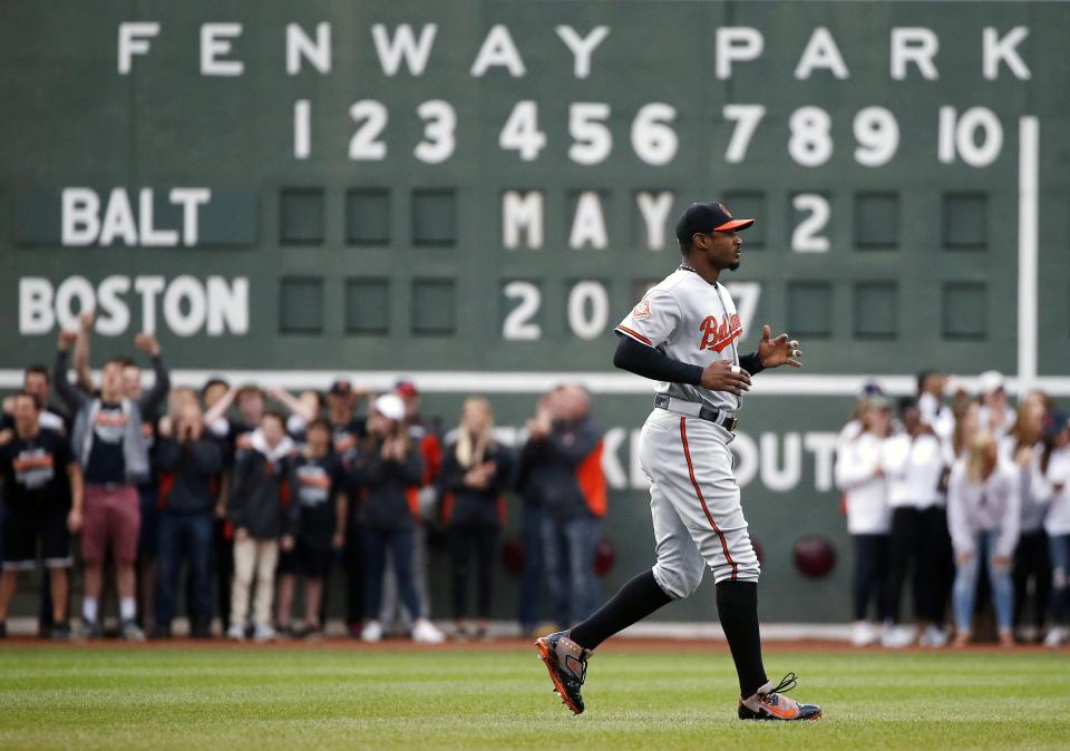 In 2017, Baltimore Orioles outfielder Adam Jones said he was the subject of racial abuse from Red Sox fans at Fenway Park. (AP Photo/Michael Dwyer)