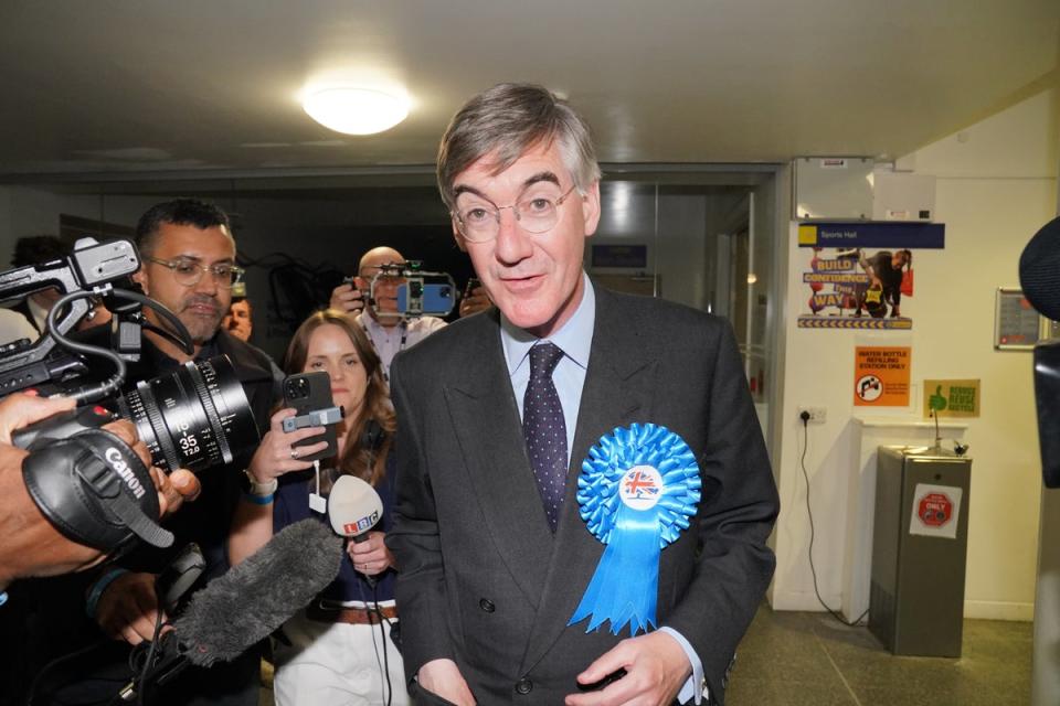 Rees-Mogg speaks to the media after losing his North East Somerset and Hanham seat  in the 2024 general election (Jonathan Brady/PA Wire)