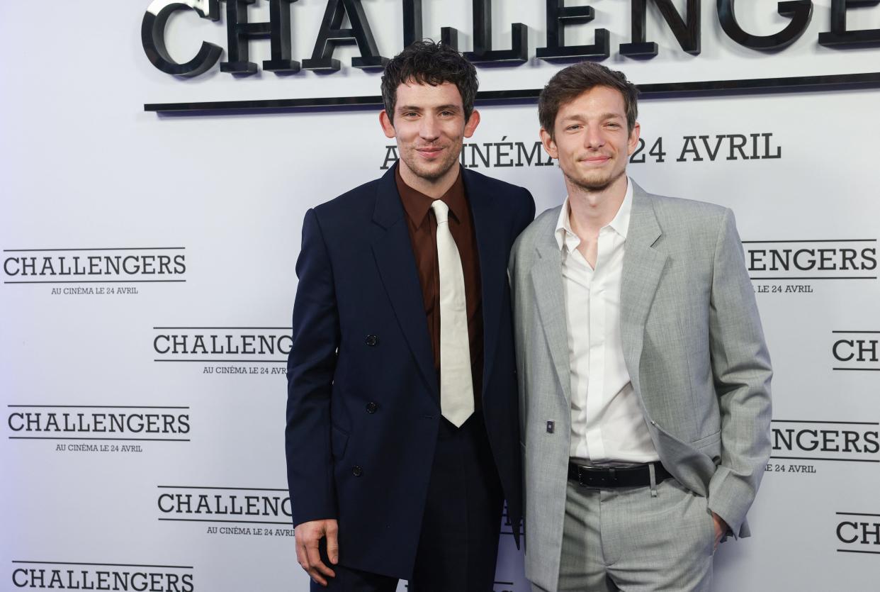 Josh O'Connor, left, and Mike Faist at the Paris premiere of "Challengers."