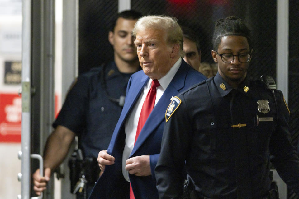 Former President Donald Trump leaves the courtroom following the day's proceedings in his trial at Manhattan criminal court in New York, Tuesday, April 30, 2024. (Justin Lane/Pool Photo via AP)