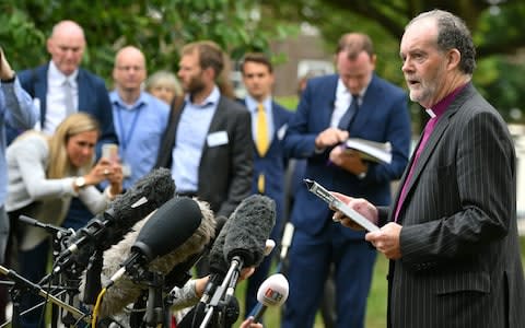  James Jones delivers a statement on behalf of the panel outside Portsmouth Cathedral  - Credit: Dominic Lipinski /PA