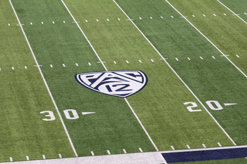 BERKELEY, CA - DECEMBER 1:  A general view of the field and the Pac-12 logo in Memorial Stadium on the day of the 121st Big Game played between the California Golden Bears and the Stanford Cardinal football teams on December 1, 2018 at the University of California in Berkeley, California.  (Photo by David Madison/Getty Images)