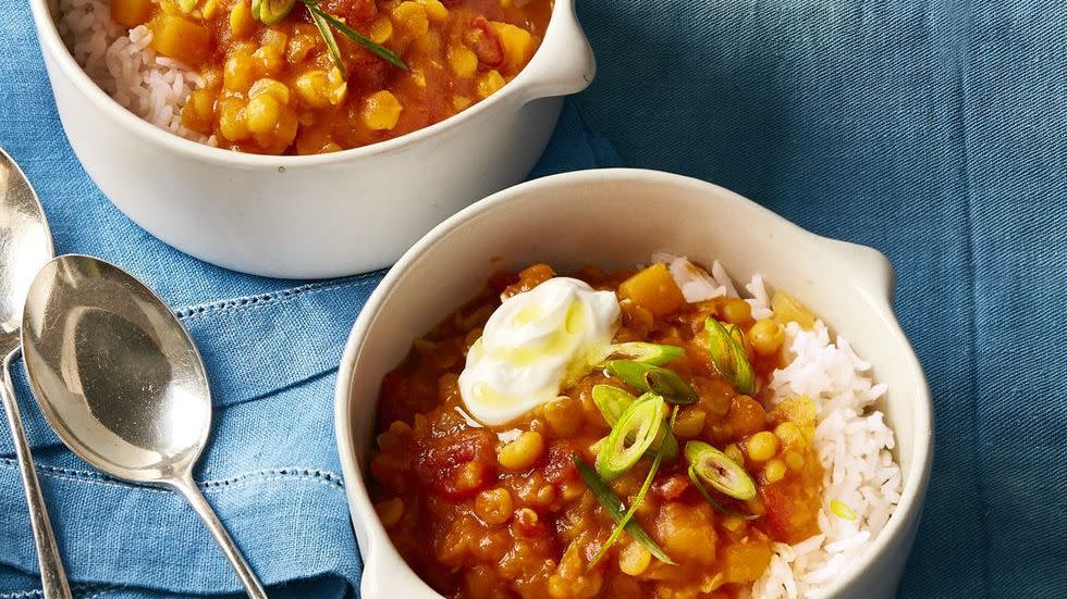 heart healthy meals two bowls of slow cooker curried butternut squash stew