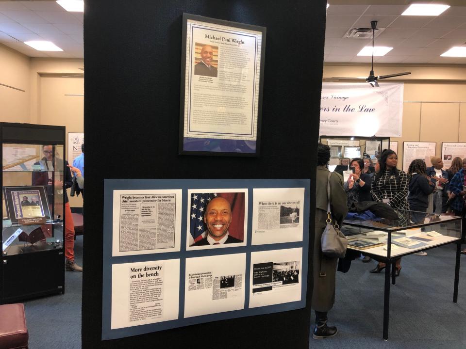 A panel detailing the accomplishments of Superior Court Judge Michael Paul Wright is among the artifacts in the "Black Pioneers in the Law" exhibit, which opened in the Morris County Courthouse Wednesday, May 3, 2023.