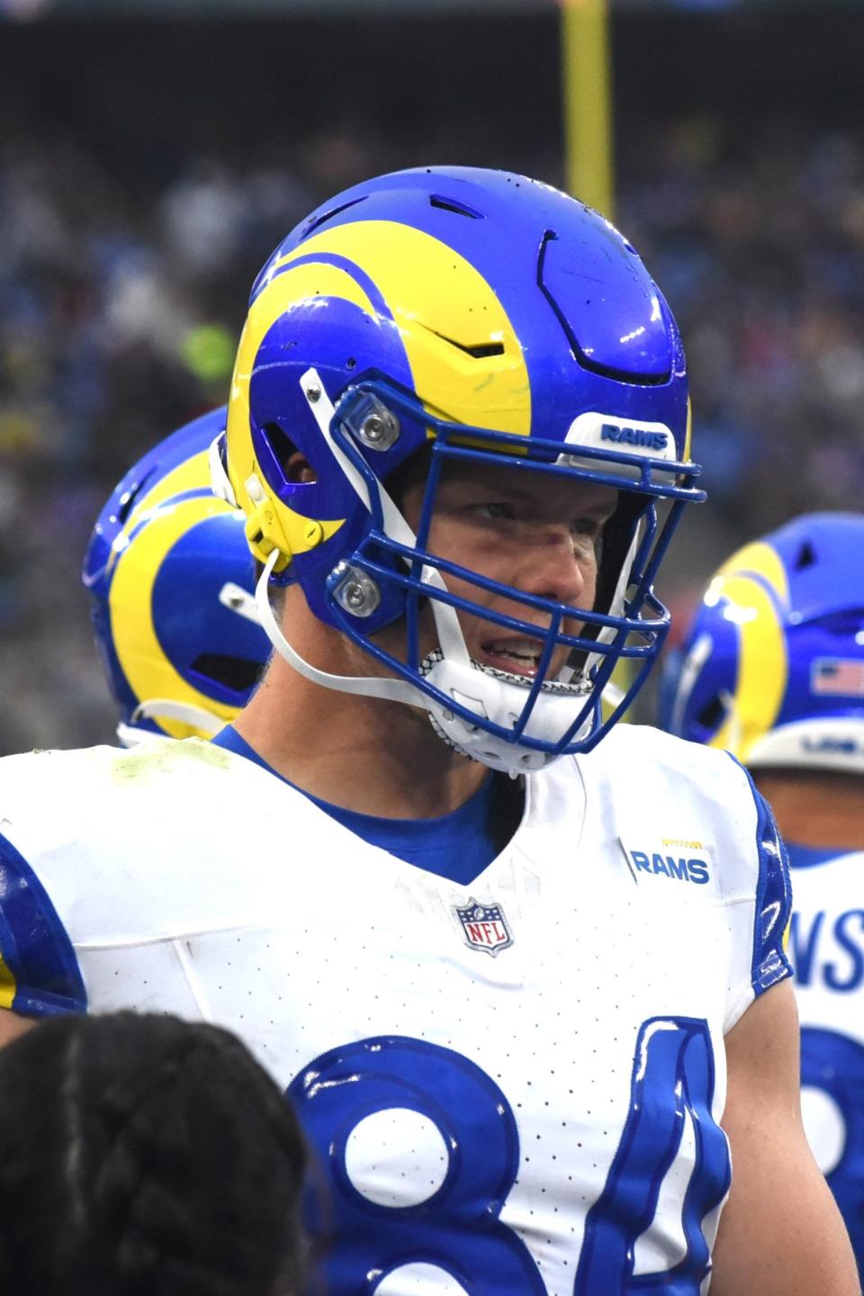 Los Angeles Rams tight end Hunter Long, a 2016 graduate of Exeter High School, stands on the sideline prior to Sunday's NFL game against Baltimore at M&T Bank Stadium.