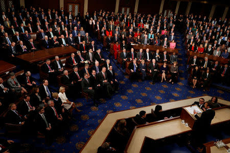 French President Emmanuel Macron addresses a joint meeting of the U.S. Congress in the House chamber of the U.S. Capitol in Washington, U.S., April 25, 2018. REUTERS/Jonathan Ernst