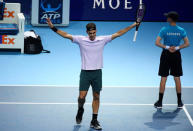 Tennis - ATP World Tour Finals - The O2 Arena, London, Britain - November 16, 2017 Switzerland's Roger Federer celebrates after winning his group stage match against Croatia's Marin Cilic REUTERS/Toby Melville