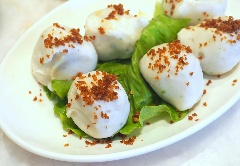 These large Handmade Fish Balls are wobbly, bouncy nuggets of saito fish paste.