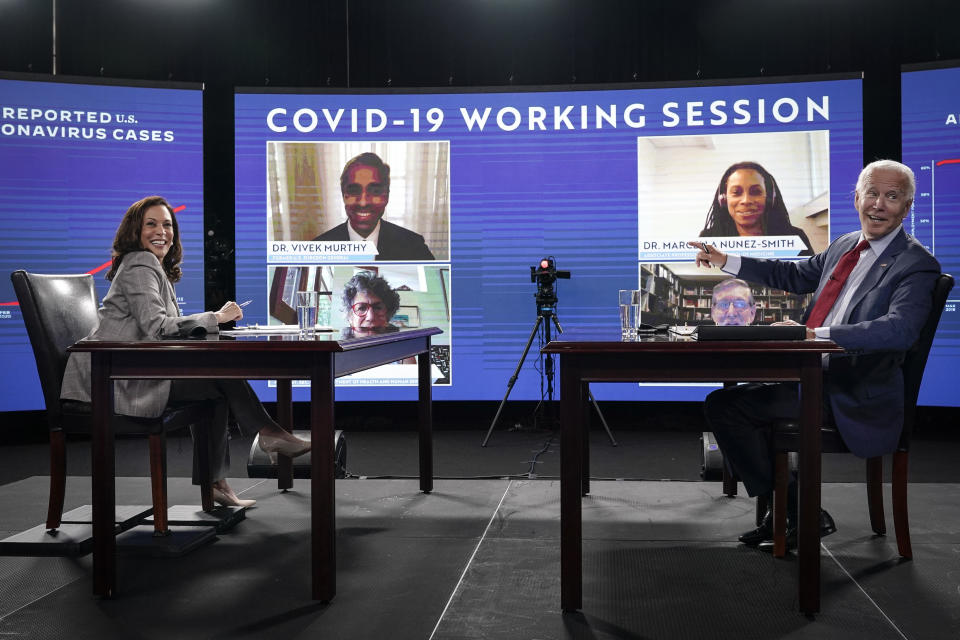 FILE: WILMINGTON, DE - AUGUST 13 - Joe Biden (R) and his running mate Kamala Harris attend a coronavirus briefing at a makeshift studio at the Hotel DuPont on August 13, 2020 in Wilmington, Delaware.  / Credit: Drew Angerer / Getty Images