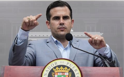 Puerto Rico Gov. Ricardo Rossello speaks during a press conference regarding the number of estimated deaths in the aftermath of Hurricane Maria, in San Juan - Credit: AP