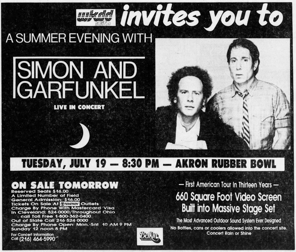 The Simon & Garfunkel concert is advertised in the Beacon Journal in 1983.