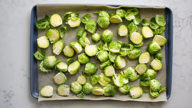 Brussels sprouts in pan