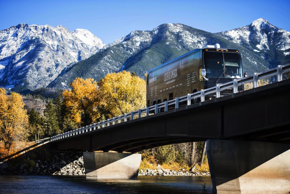 The HuffPost tour bus crosses the Yellowstone River.