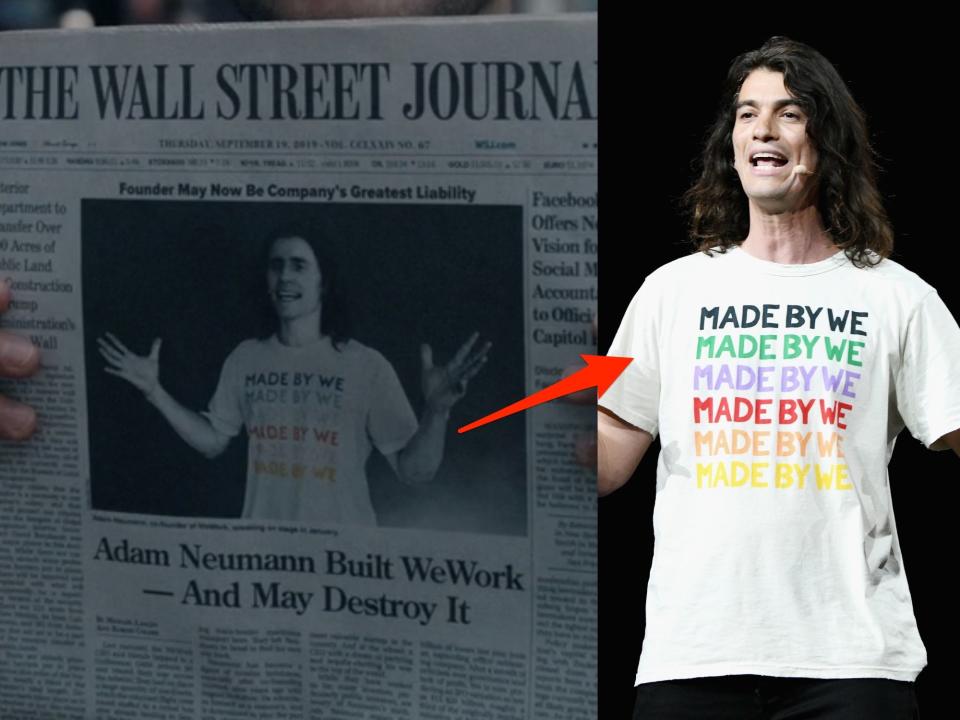 A screengrab from "WeCrashed" (left) and Adam Neumann (right)