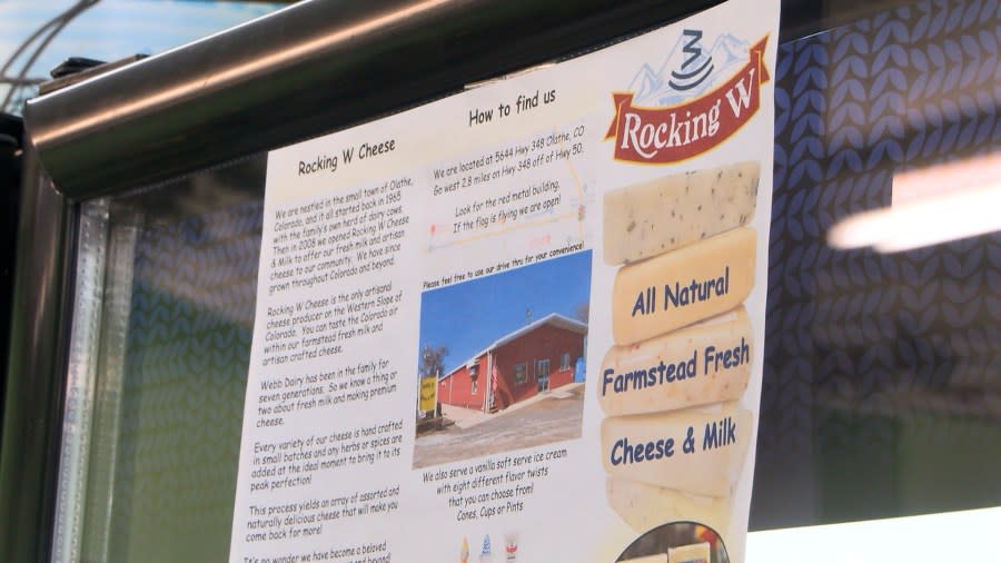 This sign was displayed on the cheese refrigerator door to inform customers of the Rocking W farm.