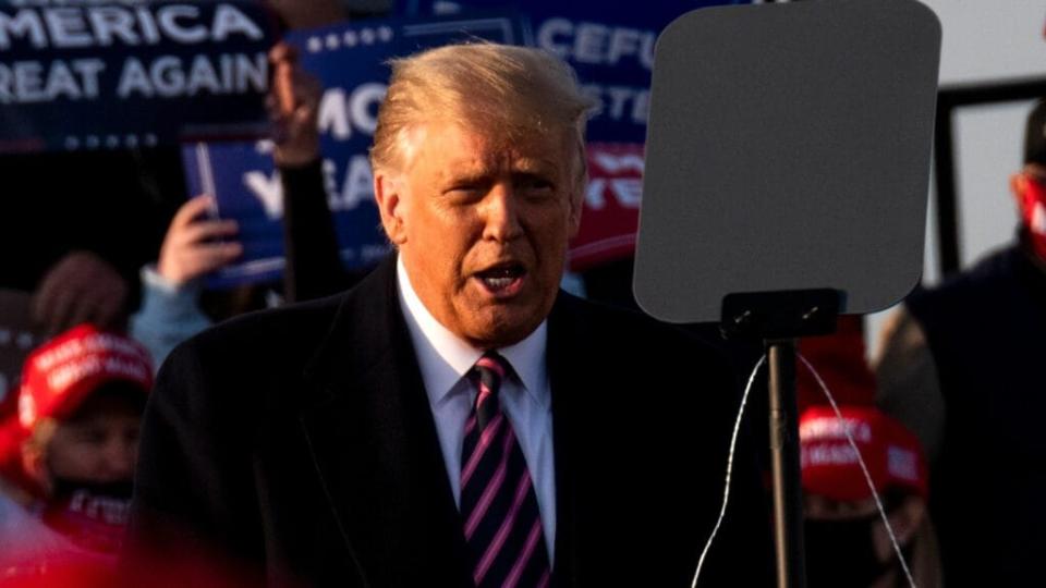 President Donald Trump speaks to supporters during a campaign rally Friday at the Bemidji Regional Airport in Bemidji, Minnesota. <br>(Photo by Stephen Maturen/Getty Images)