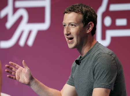 Mark Zuckerberg, founder of Facebook, delivers a keynote speech during the Mobile World Congress in Barcelona, Spain February 22, 2016. REUTERS/Albert Gea