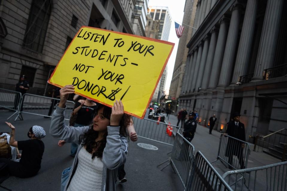 The anti-Israel crowd set up a picket line demanding that the Parsons School of Design divest from Israel-backed companies. Adam Gray for the New York Post