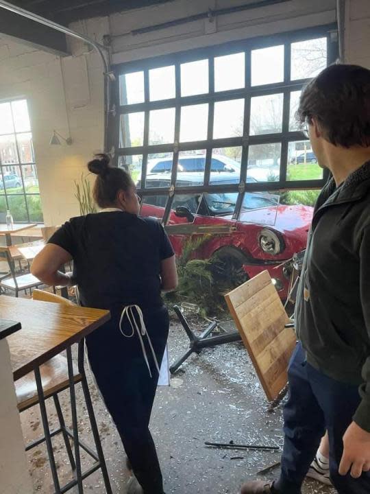 A car crashed into the Fox in the Snow cafe on April 8, 2024. (Courtesy Photo/Brent Deems)