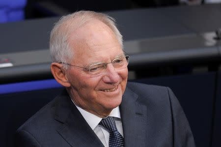 German Finance Minister Wolfgang Schaeuble speaks at a meeting at the lower house of parliament Bundestag on 2017 budget in Berlin, Germany, September 6, 2016. REUTERS/Stefanie Loos