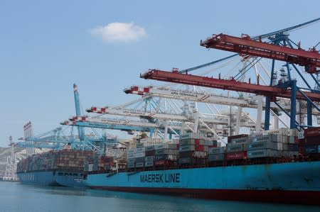 General view of Tanger-Med container port in Ksar Sghir near the coastal city of Tangier, Morocco