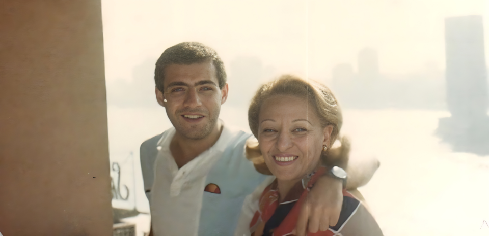 Tarek Sobh and his mom Nagwa Reda in 1987 in Cairo, Egypt.