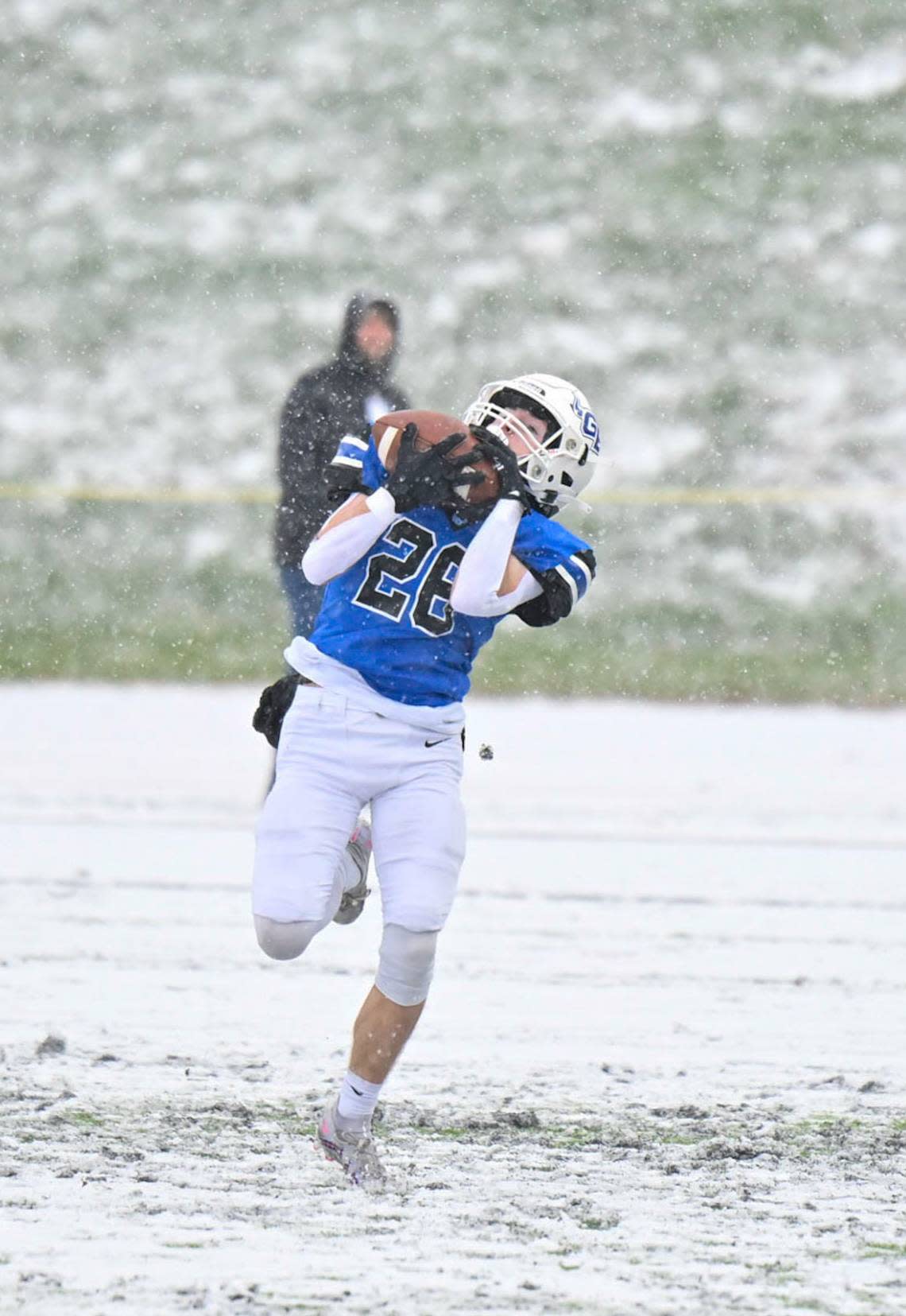 Grant Ellis hauls in a 26-yard pass during Gardner-Edgerton’s 22-19 win over Derby in the Kansas Class 6A title game.