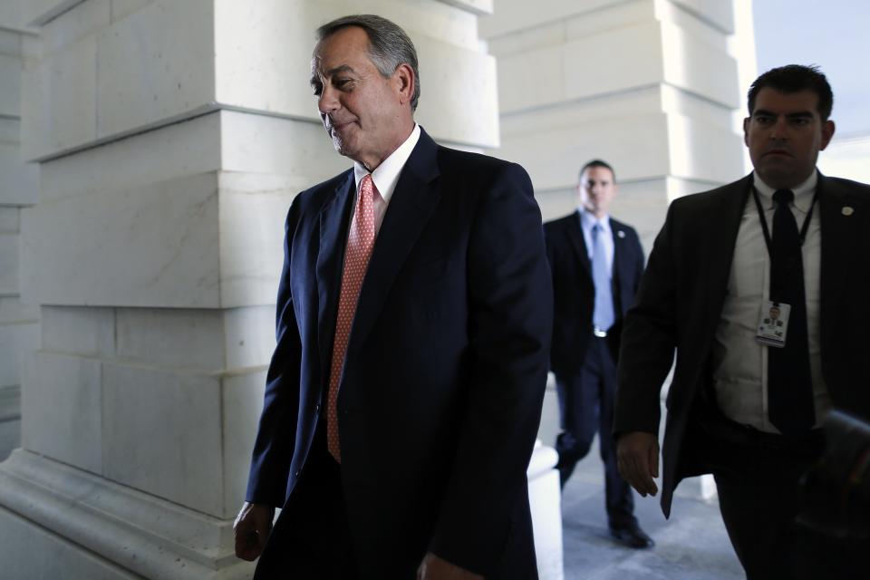 U.S. House Speaker John Boehner (R-OH) arrives at the U.S. Capitol in Washington September 30, 2013. The Senate is expected to strip from the government spending bill amendments that delay President Obama's healthcare law, a move that throws the political hot potato back to Republican House Speaker John Boehner, as the first government shutdown in 17 years looms. REUTERS/Jonathan Ernst (UNITED STATES - Tags: POLITICS BUSINESS)