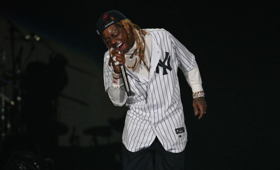 Lil Wayne performs during the Hip Hop 50 Live concert, marking the 50th anniversary of the birth of hip hop, at Yankee Stadium in the Bronx borough of New York City on Friday.