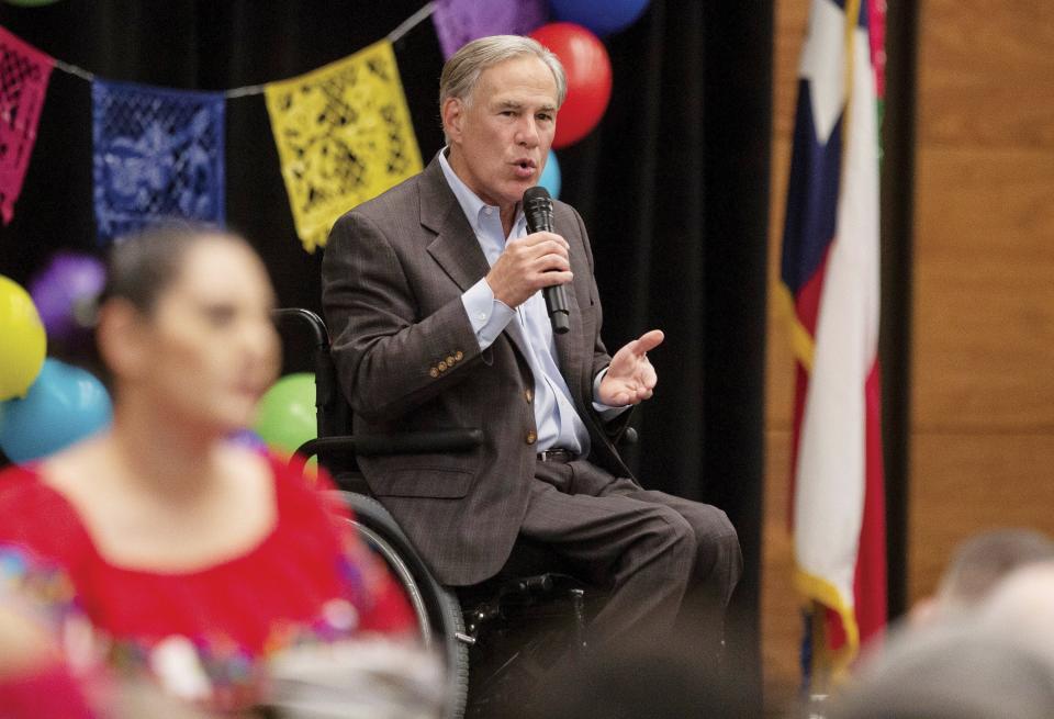 At a Nov. 5 meeting of the Midland chapter of the Republican National Hispanic Assembly, Gov. Greg Abbott speaks on a variety of matters, including critical race theory and election laws. New limits on voting and teaching about race will go into effect this week.