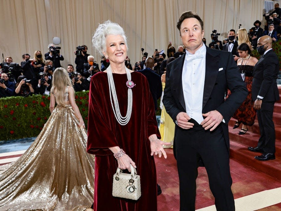 Maye Musk and Elon Musk attend The 2022 Met Gala Celebrating "In America: An Anthology of Fashion" at The Metropolitan Museum of Art on May 02, 2022 in New York City