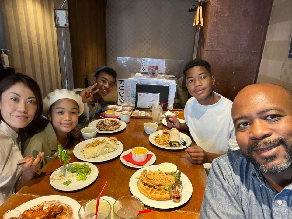 Family eating at a restaurant in Japan