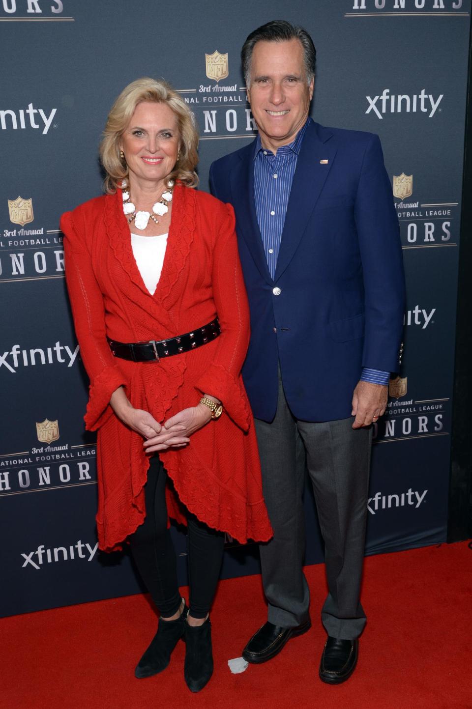 Ann and Mitt Romney arrive at the third annual NFL Honors at Radio City Music Hall on Saturday, Feb. 1, 2014, in New York. (Photo by Evan Agostini/Invision for NFL/AP Images)