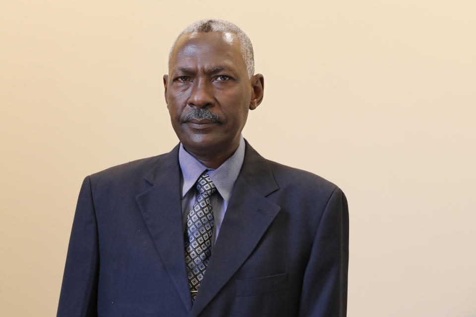 Maj. Gen. Yassin Ibrahim Yassin poses for a portrait after taking the oath as Minister of Defense at the Presidential Palace in Khartoum, Sudan, Tuesday, June 2, 2020. The ceremony came more than two months after the death of the former defense chief and amid tensions with neighboring Ethiopia. (AP Photo/Marwan Ali)