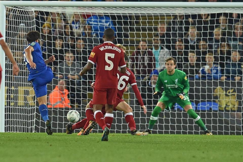 Okazaki strikes to give Leicester the lead (Liverpool FC via Getty Images)