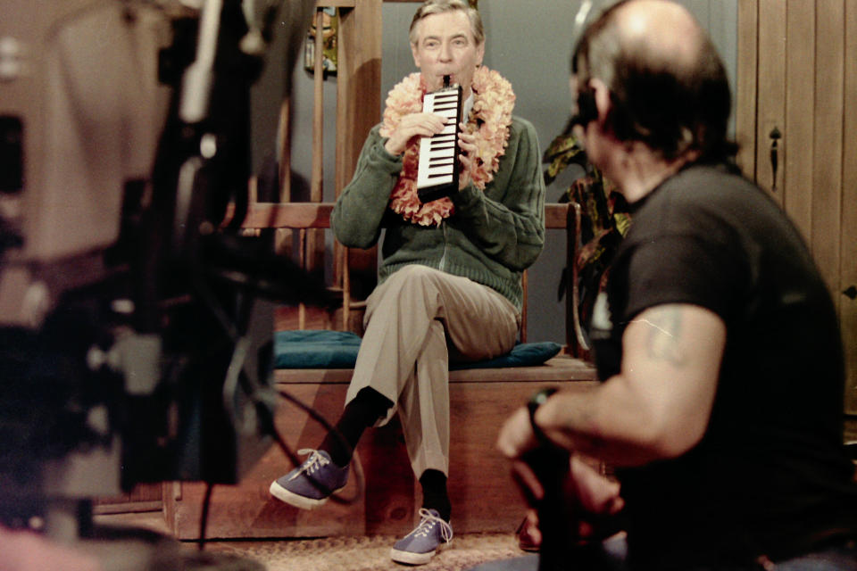 Fred Rogers tapes a segment of his television program "Mister Rogers' Neighborhood" in Pittsburgh on June 28, 1989. (AP Photo/Gene J. Puskar)