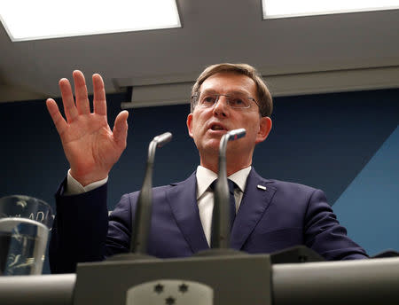 Miro Cerar, Slovenia's Prime Minister speaks during a news conference announcing his resignation in Ljubljana, Slovenia, March 14, 2018. REUTERS/Borut Zivulovic