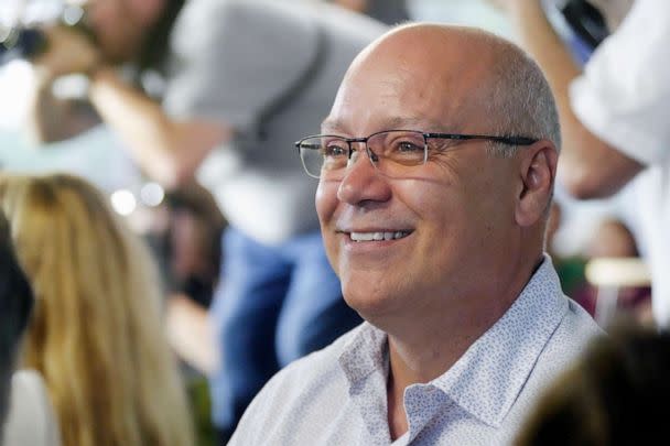 PHOTO: Michael Haley talks with supporters during a campaign event for his wife, Republican presidential hopeful Nikki Haley, April 6, 2023, in Gilbert, S.C. (Meg Kinnard/AP)