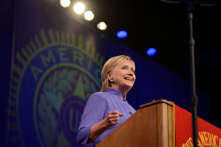 Democratic presidential nominee Hillary Clinton addresses the National Convention of the American Legion in Cincinnati, Ohio, U.S., August 31, 2016. REUTERS/Bryan Woolston