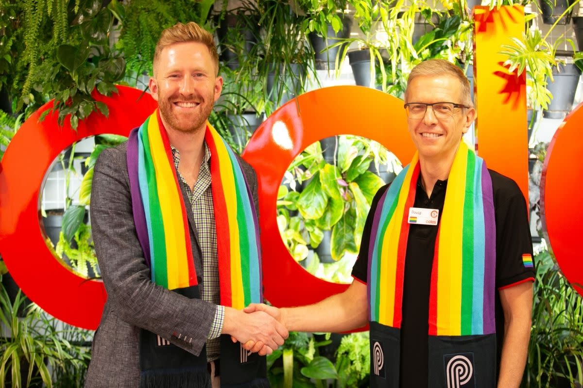Pride Cup Australia founder Jason Ball with Coles Chief Legal and Safety Officer David Brewster